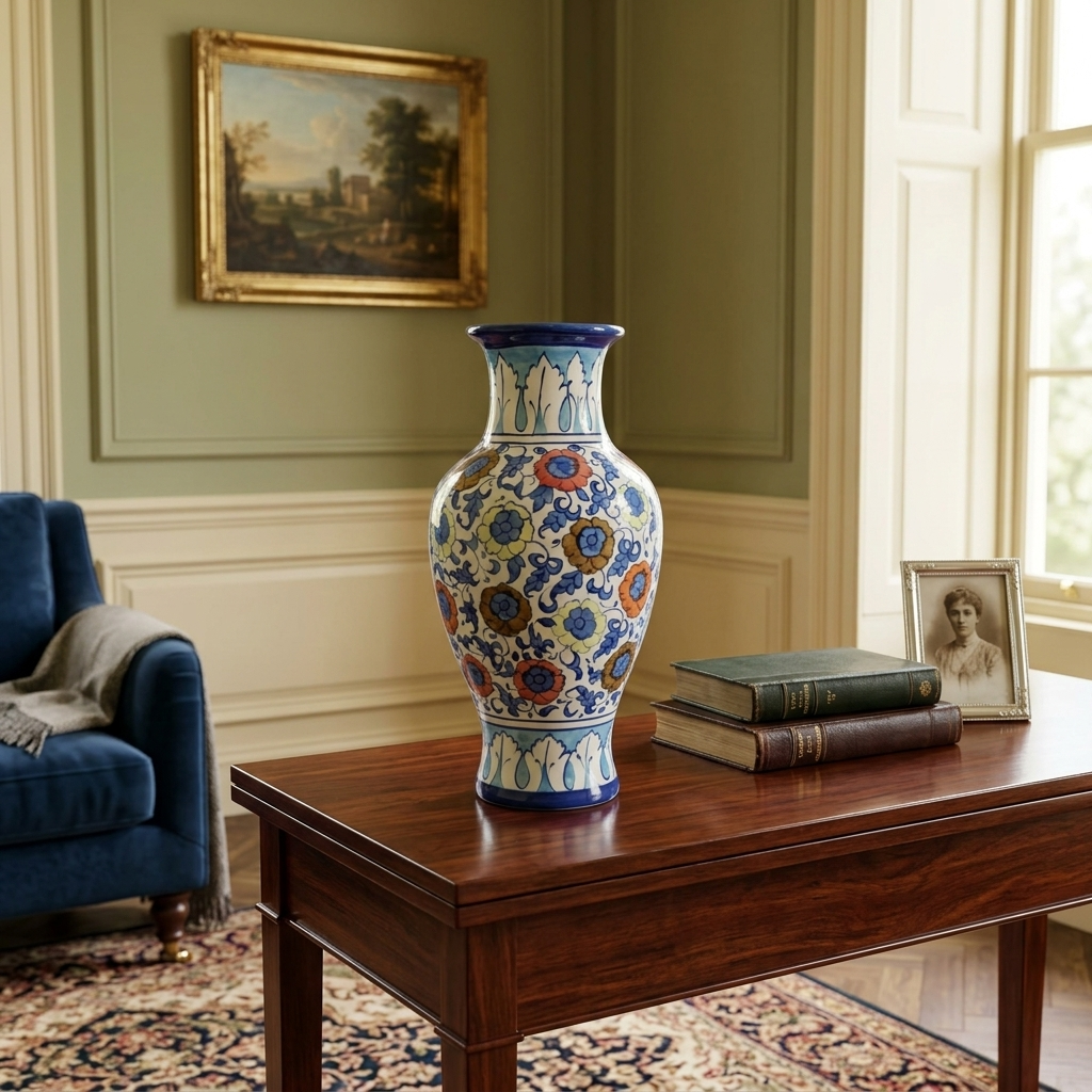 Handmade Multani Blue Pottery Vase (Large) – Traditional Floral Ceramic Home Decor (Each)