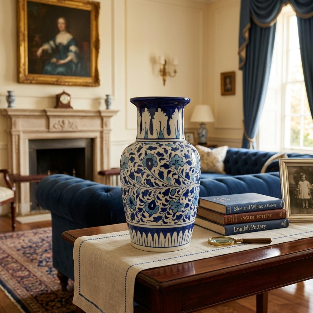 Handmade Multani Blue Pottery Vase (Large) – Traditional Floral Ceramic Home Decor (Each)