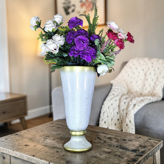 Glossy White Ceramic Vase with Gold Trim (Each)