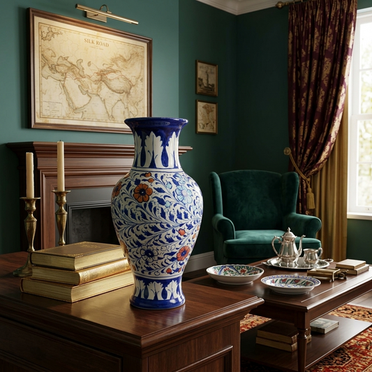 Handmade Multani Blue Pottery Vase (Large) – Traditional Floral Ceramic Home Decor (Each)
