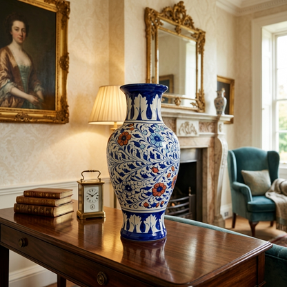 Handmade Multani Blue Pottery Vase (Large) – Traditional Floral Ceramic Home Decor (Each)