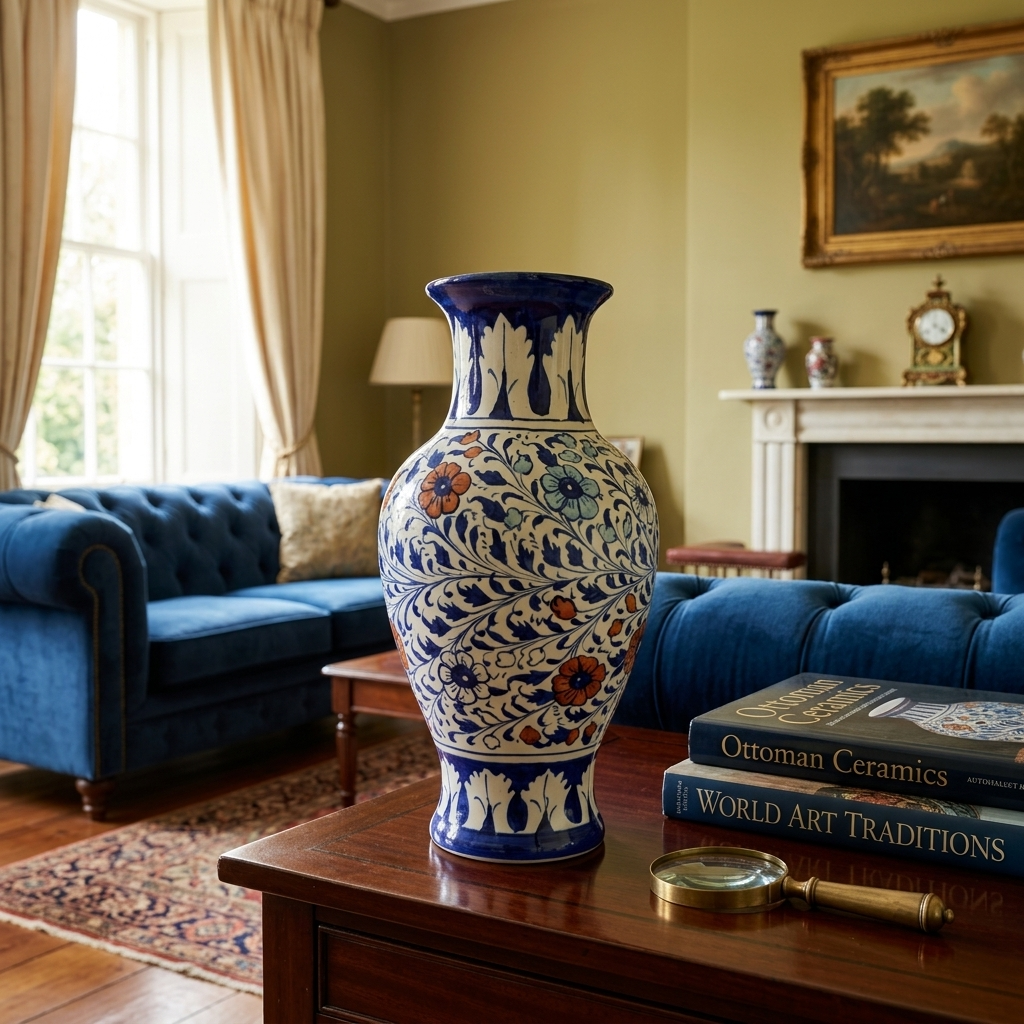 Handmade Multani Blue Pottery Vase (Large) – Traditional Floral Ceramic Home Decor (Each)