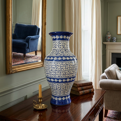 Handmade Multani Blue Pottery Vase (Large) – Traditional Floral Ceramic Home Decor (Each)