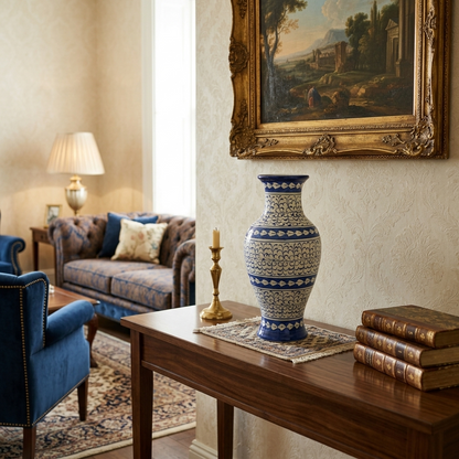 Handmade Multani Blue Pottery Vase (Large) – Traditional Floral Ceramic Home Decor (Each)