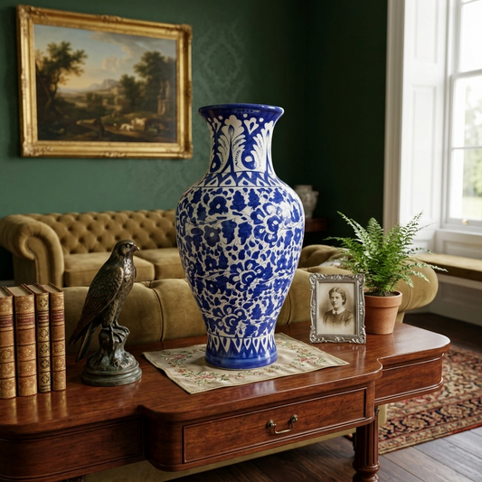 Handmade Multani Blue Pottery Vase (Large) – Traditional Floral Ceramic Home Decor (Each)