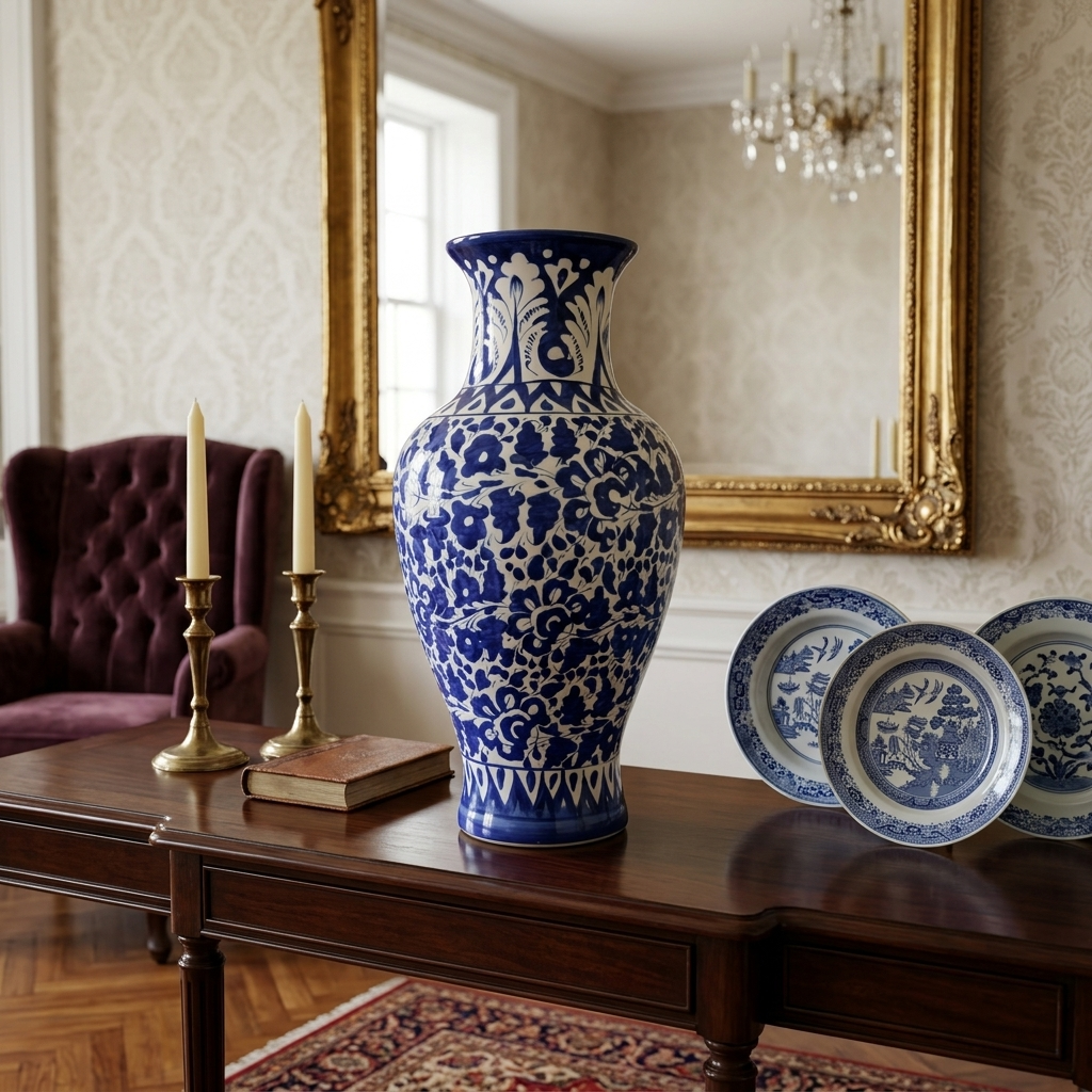 Handmade Multani Blue Pottery Vase (Large) – Traditional Floral Ceramic Home Decor (Each)