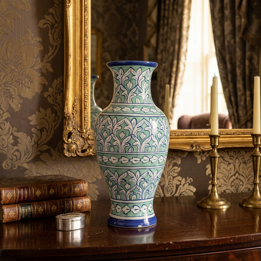 Handmade Multani Blue Pottery Vase (Large) – Traditional Floral Ceramic Home Decor (Each)