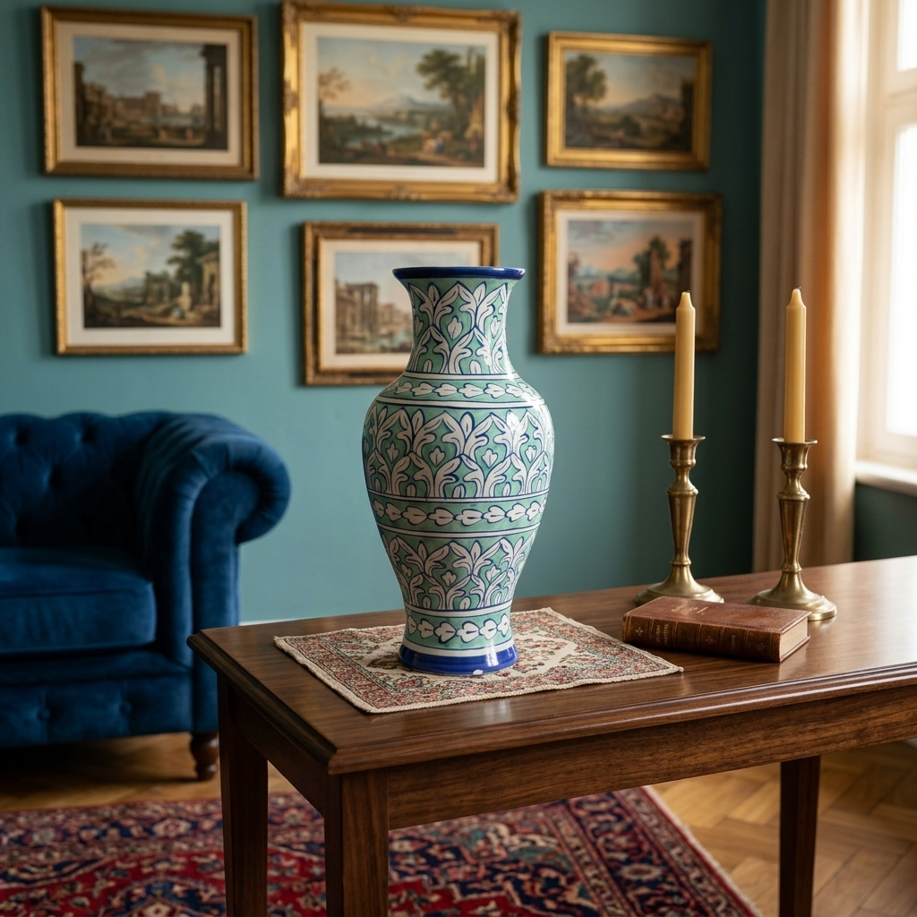 Handmade Multani Blue Pottery Vase (Large) – Traditional Floral Ceramic Home Decor (Each)