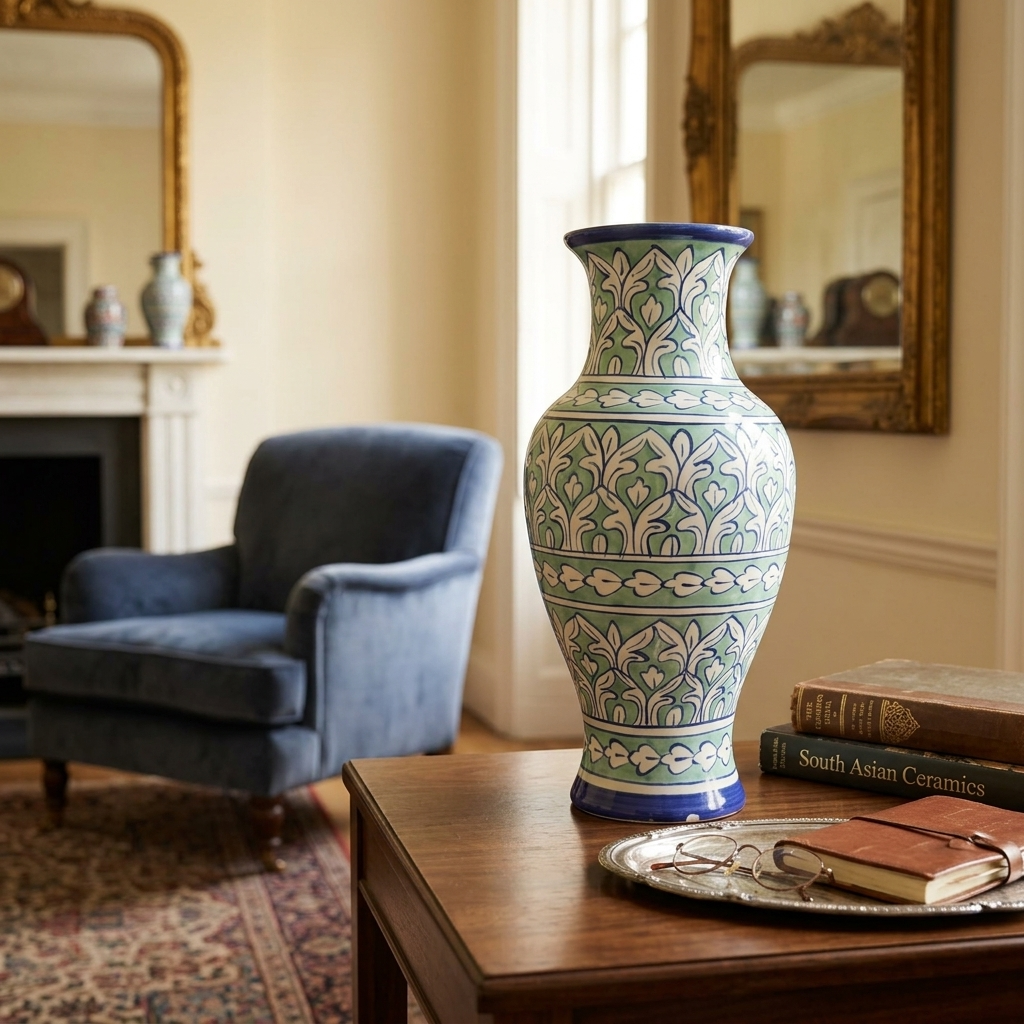 Handmade Multani Blue Pottery Vase (Large) – Traditional Floral Ceramic Home Decor (Each)