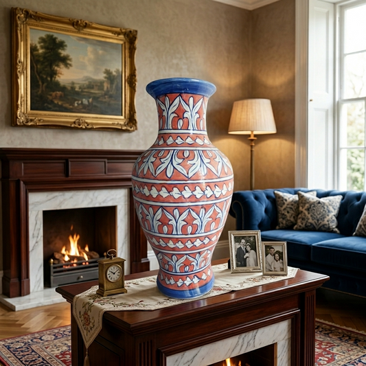 Handmade Multani Blue Pottery Vase (Large) – Traditional Floral Ceramic Home Decor (Each)