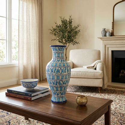 Handmade Multani Blue Pottery Vase (Large) – Traditional Floral Ceramic Home Decor (Each)