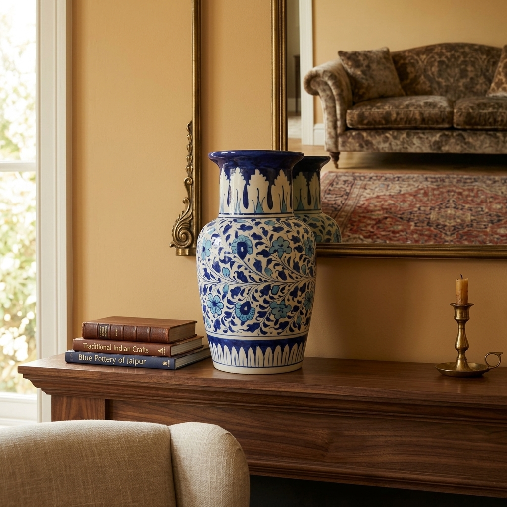Handmade Multani Blue Pottery Vase (Large) – Traditional Floral Ceramic Home Decor (Each)