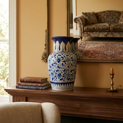 Handmade Multani Blue Pottery Vase (Large) – Traditional Floral Ceramic Home Decor (Each)