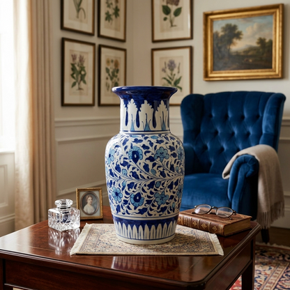 Handmade Multani Blue Pottery Vase (Large) – Traditional Floral Ceramic Home Decor (Each)