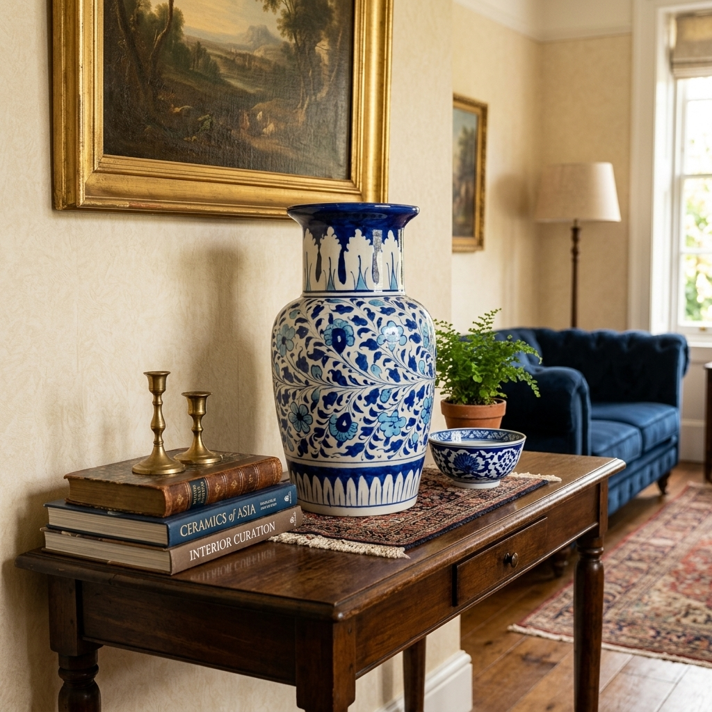 Handmade Multani Blue Pottery Vase (Large) – Traditional Floral Ceramic Home Decor (Each)