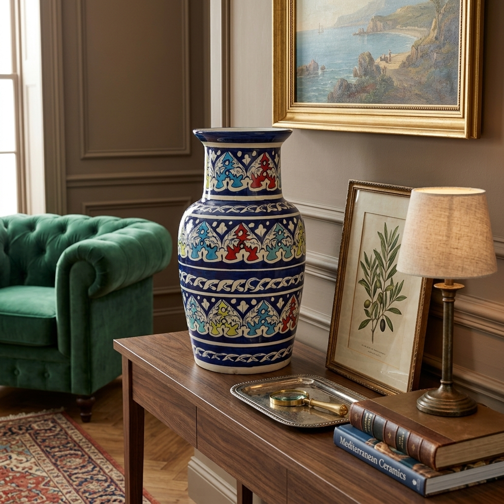 Handmade Multani Blue Pottery Vase (Large) – Traditional Floral Ceramic Home Decor (Each)