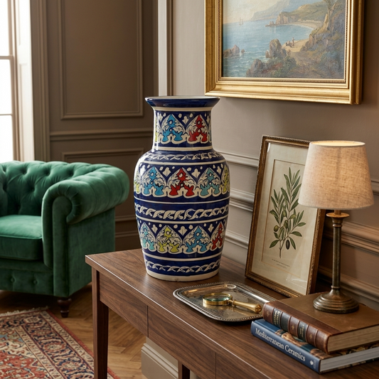 Handmade Multani Blue Pottery Vase (Large) – Traditional Floral Ceramic Home Decor (Each)