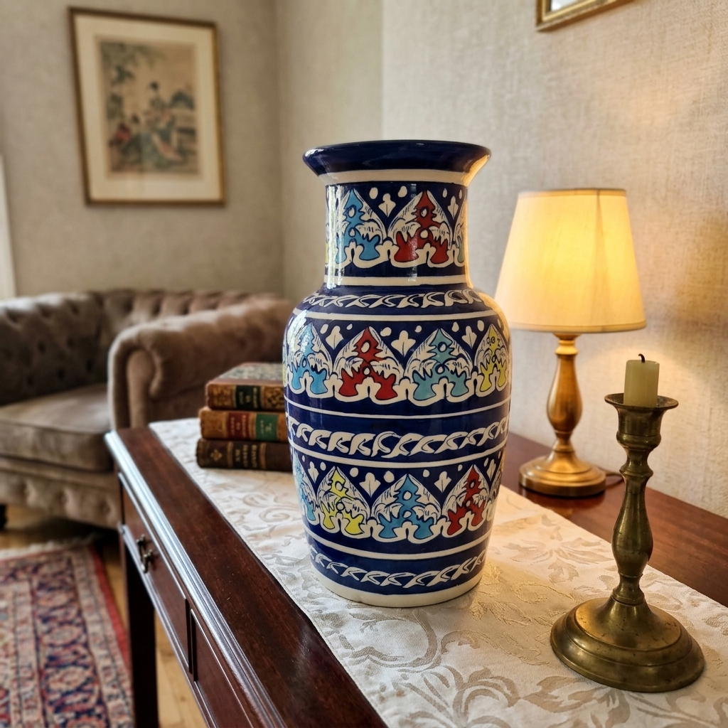 Handmade Multani Blue Pottery Vase (Large) – Traditional Floral Ceramic Home Decor (Each)