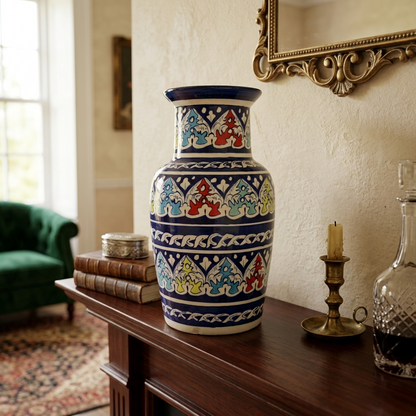 Handmade Multani Blue Pottery Vase (Large) – Traditional Floral Ceramic Home Decor (Each)