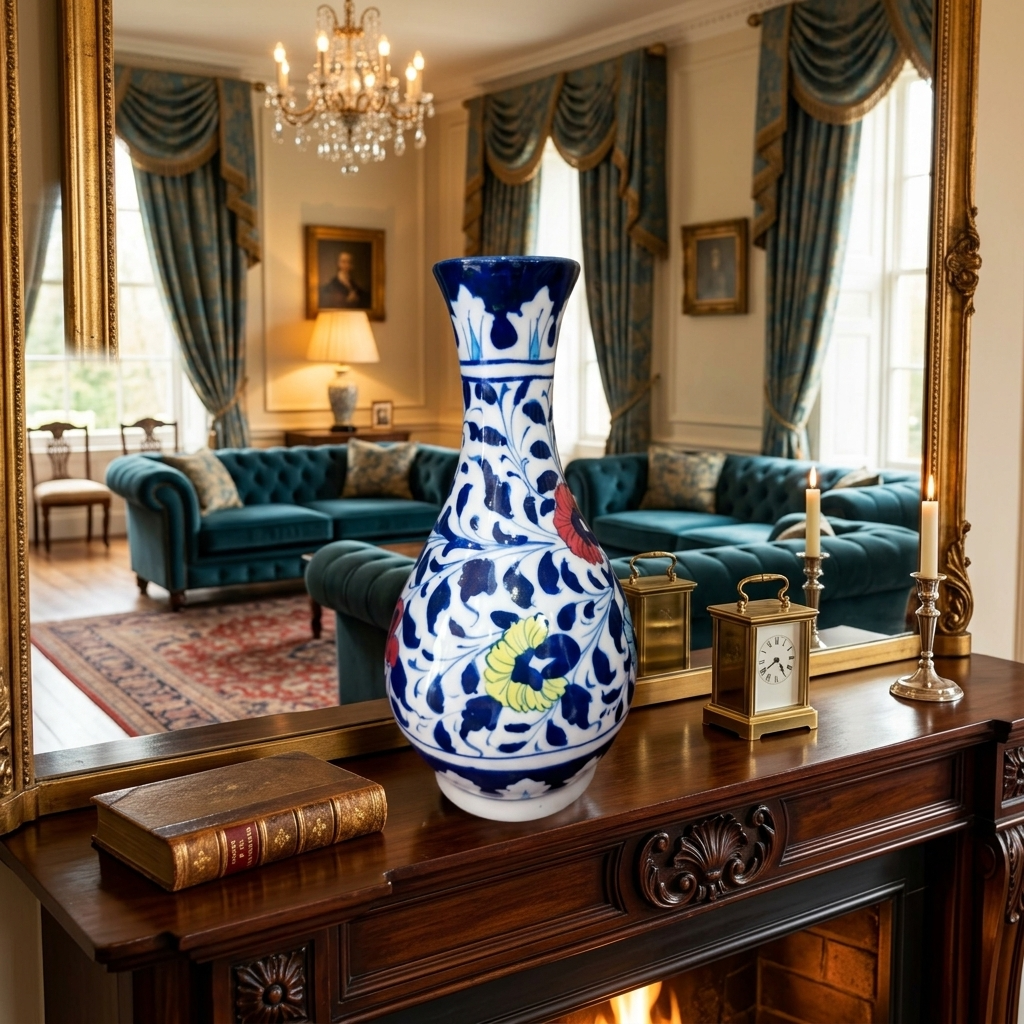 Handmade Multani Blue Pottery Vase (Large) – Traditional Floral Ceramic Home Decor (Each)