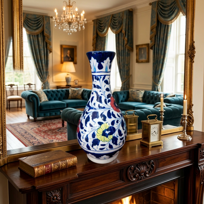 Handmade Multani Blue Pottery Vase (Large) – Traditional Floral Ceramic Home Decor (Each)