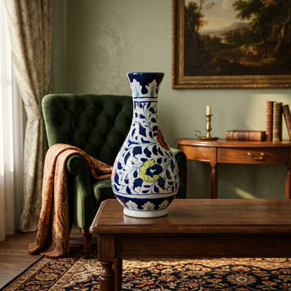Handmade Multani Blue Pottery Vase (Large) – Traditional Floral Ceramic Home Decor (Each)