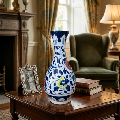 Handmade Multani Blue Pottery Vase (Large) – Traditional Floral Ceramic Home Decor (Each)