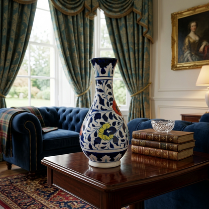 Handmade Multani Blue Pottery Vase (Large) – Traditional Floral Ceramic Home Decor (Each)