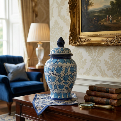 Handmade Multani Blue Pottery Vase (Large) – Traditional Floral Ceramic Home Decor (Each)