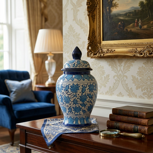 Handmade Multani Blue Pottery Vase (Large) – Traditional Floral Ceramic Home Decor (Each)