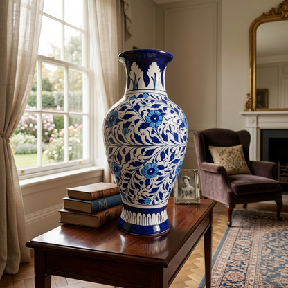 Handmade Multani Blue Pottery Vase (Large) – Traditional Floral Ceramic Home Decor (Each)