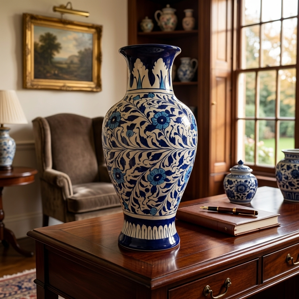 Handmade Multani Blue Pottery Vase (Large) – Traditional Floral Ceramic Home Decor (Each)