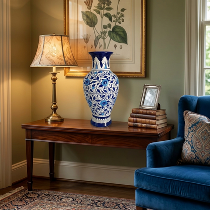 Handmade Multani Blue Pottery Vase (Large) – Traditional Floral Ceramic Home Decor (Each)
