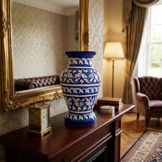 Handmade Multani Blue Pottery Vase (Large) – Traditional Floral Ceramic Home Decor (Each)