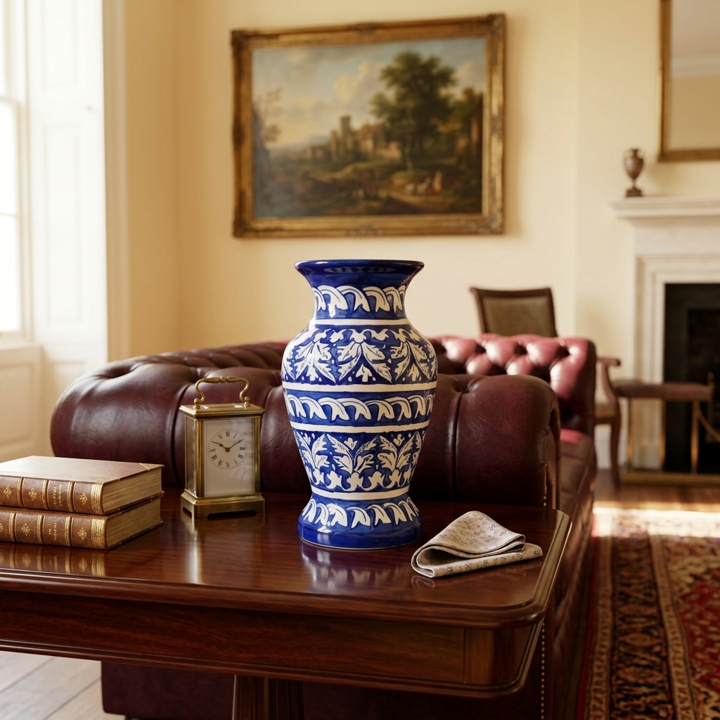 Handmade Multani Blue Pottery Vase (Large) – Traditional Floral Ceramic Home Decor (Each)