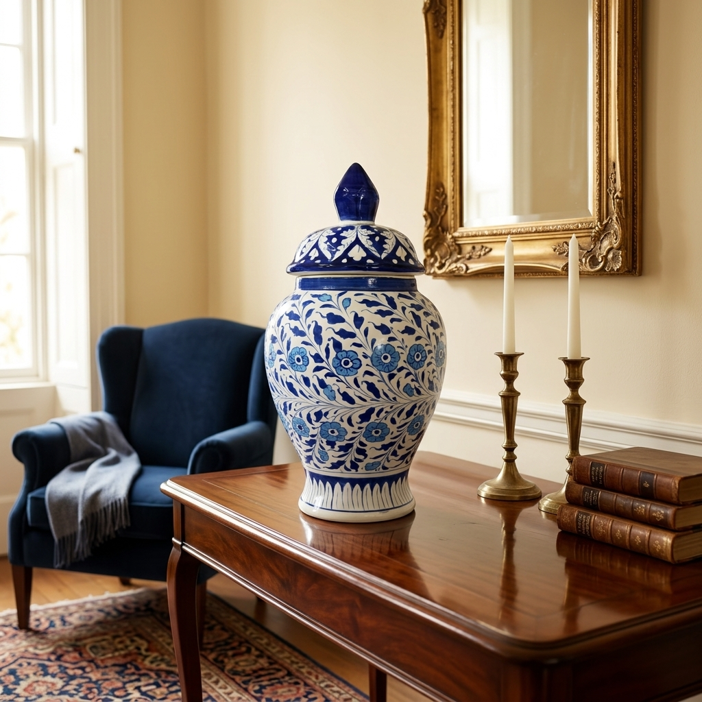 Handmade Multani Blue Pottery Vase (Large) – Traditional Floral Ceramic Home Decor (Each)