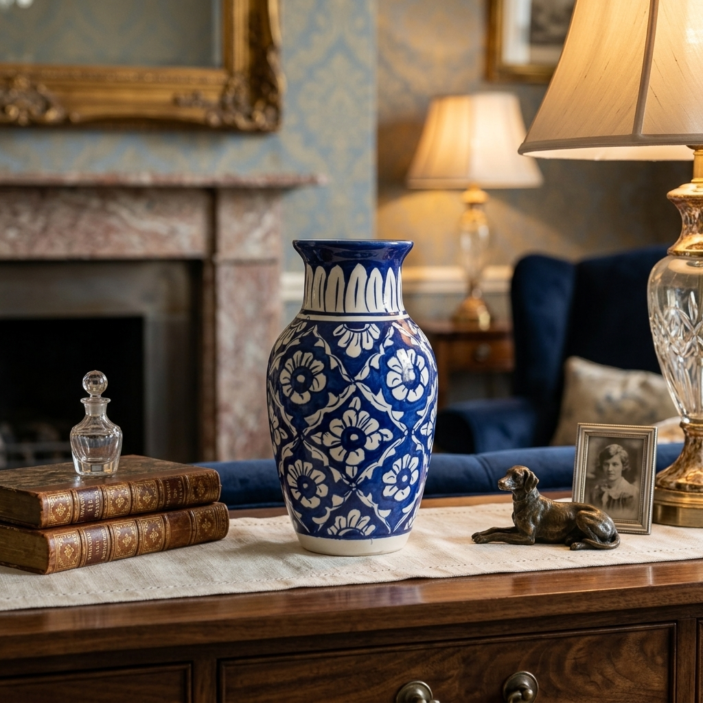Handmade Multani Blue Pottery Vase (Small) – Traditional Floral Ceramic Home Decor (Each)