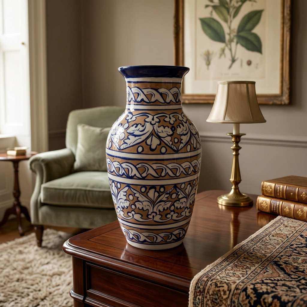 Handmade Multani Blue Pottery Vase (Small) – Traditional Floral Ceramic Home Decor (Each)