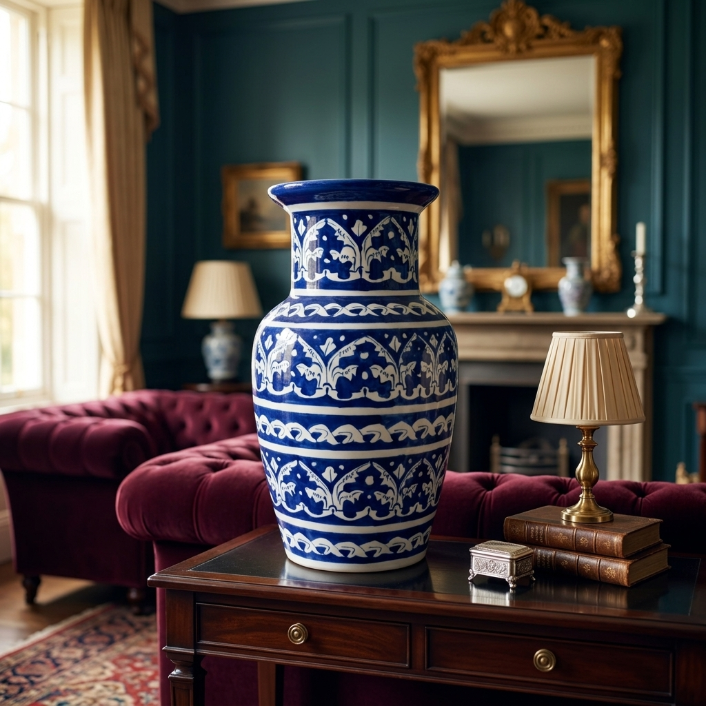 Handmade Multani Blue Pottery Vase (Small) – Traditional Floral Ceramic Home Decor (Each)