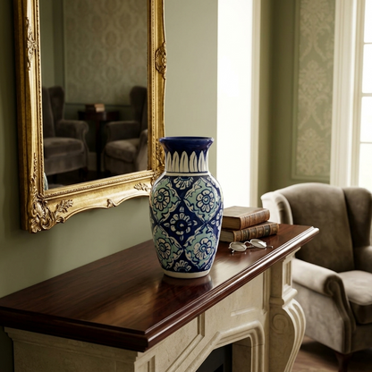 Handmade Multani Blue Pottery Vase (Small) – Traditional Floral Ceramic Home Decor (Each)