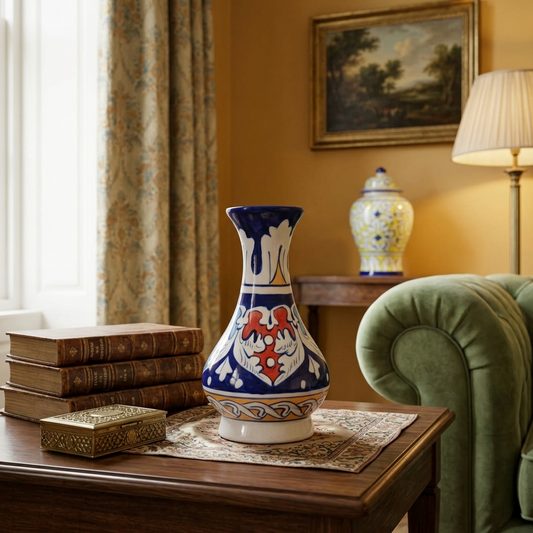 Handmade Multani Blue Pottery Vase (Small) – Traditional Floral Ceramic Home Decor (Each)