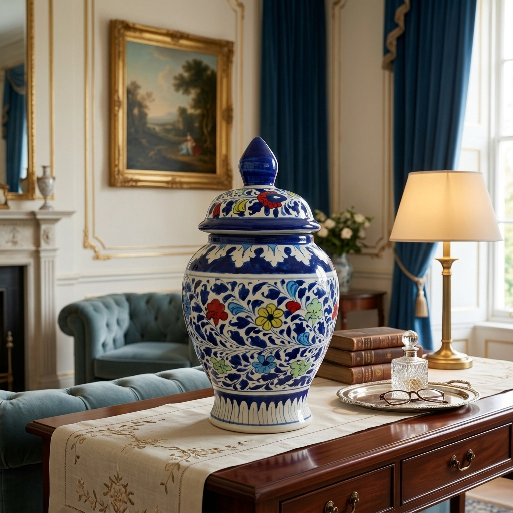 Handmade Multani Blue Pottery Vase (Small) – Traditional Floral Ceramic Home Decor (Each)
