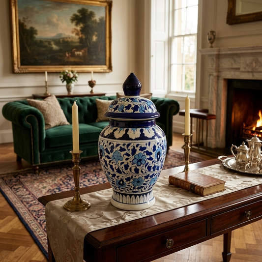 Handmade Multani Blue Pottery Vase (Small) – Traditional Floral Ceramic Home Decor (Each)