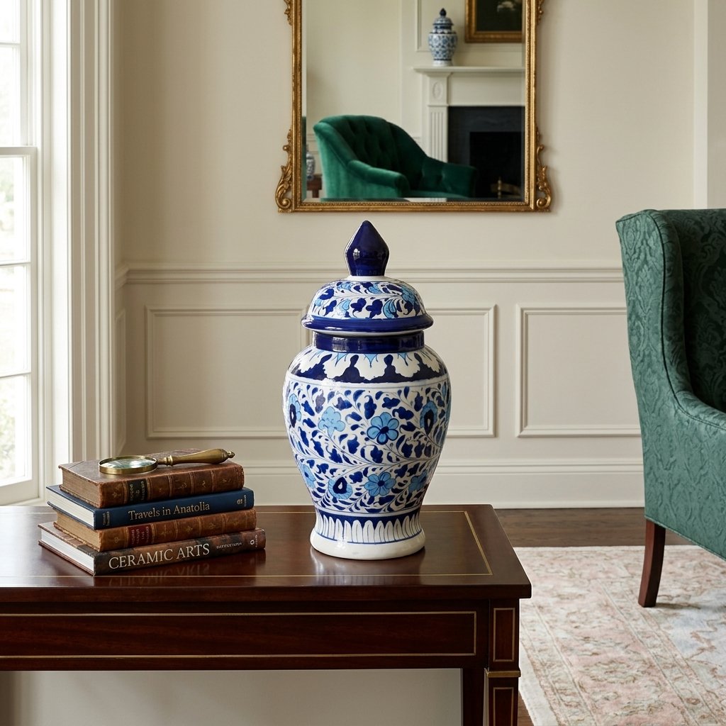 Handmade Multani Blue Pottery Vase (Small) – Traditional Floral Ceramic Home Decor (Each)
