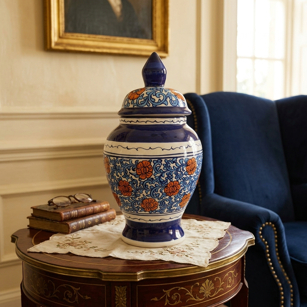 Handmade Multani Blue Pottery Vase (Small) – Traditional Floral Ceramic Home Decor (Each)