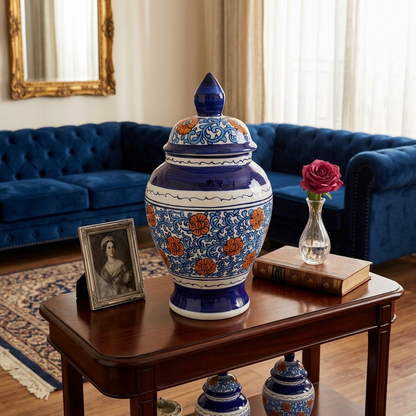 Handmade Multani Blue Pottery Vase (Small) – Traditional Floral Ceramic Home Decor (Each)