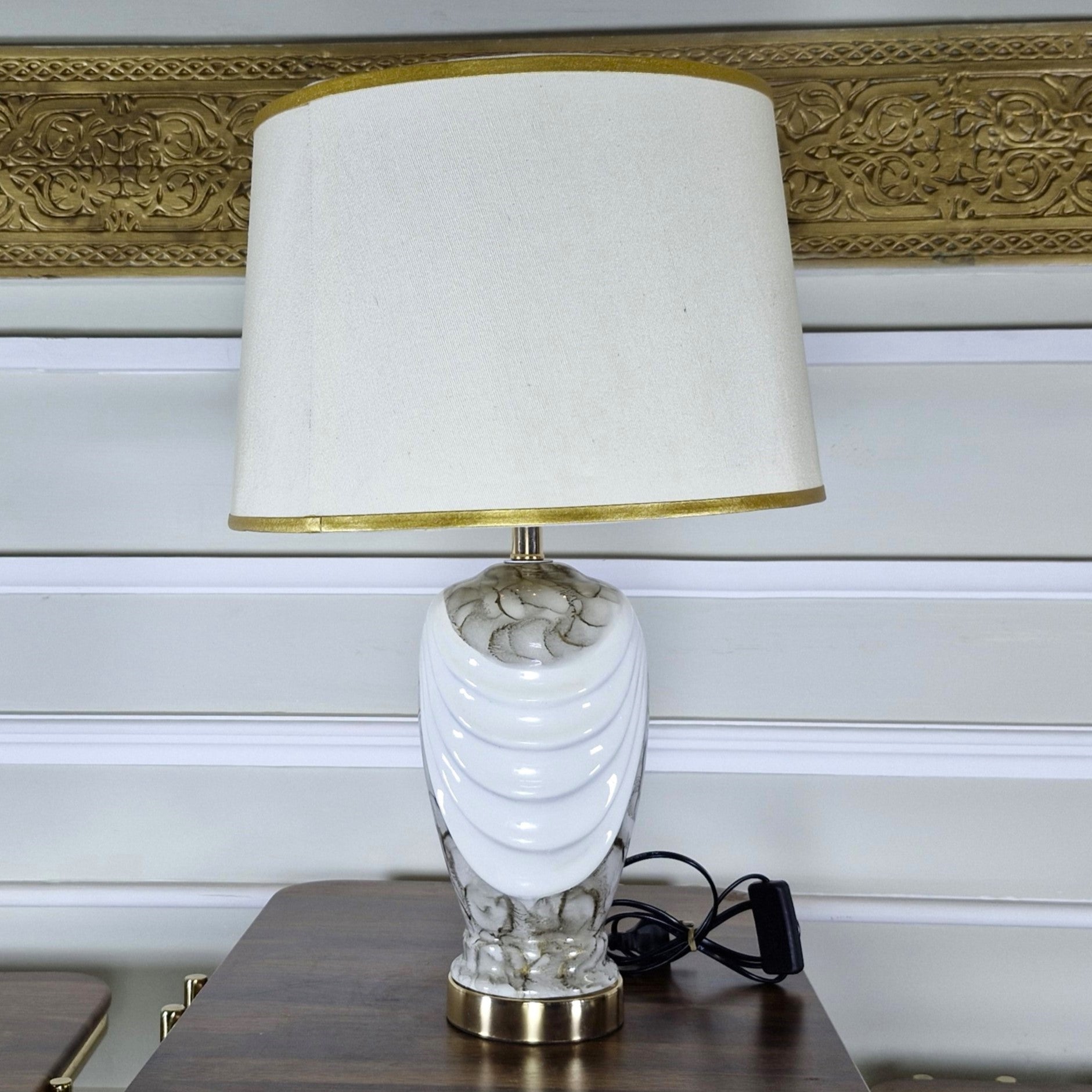 Modern Luxe Ceramic Lamp in White Marble Finish (Pair)