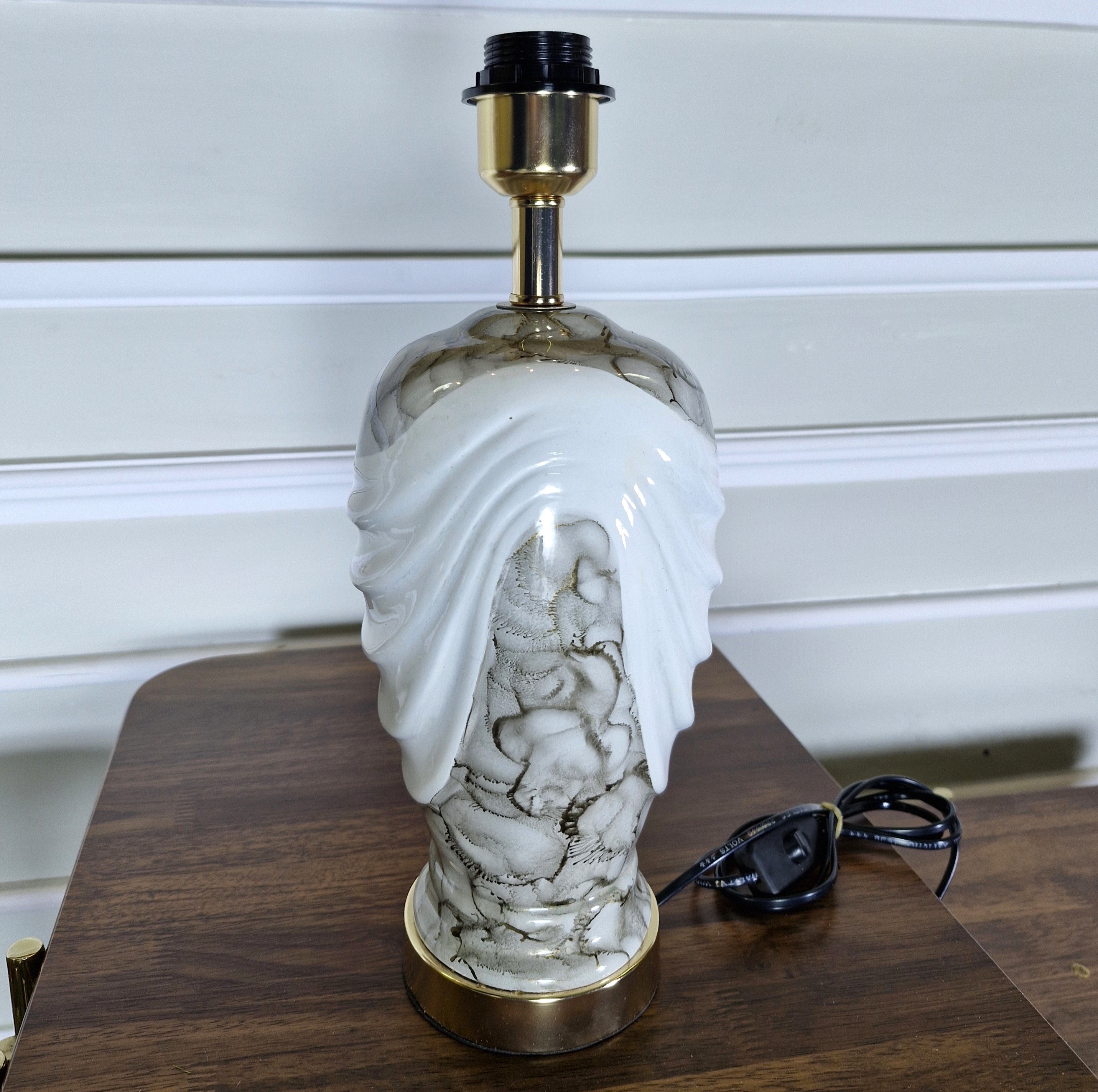 Modern Luxe Ceramic Lamp in White Marble Finish (Pair)