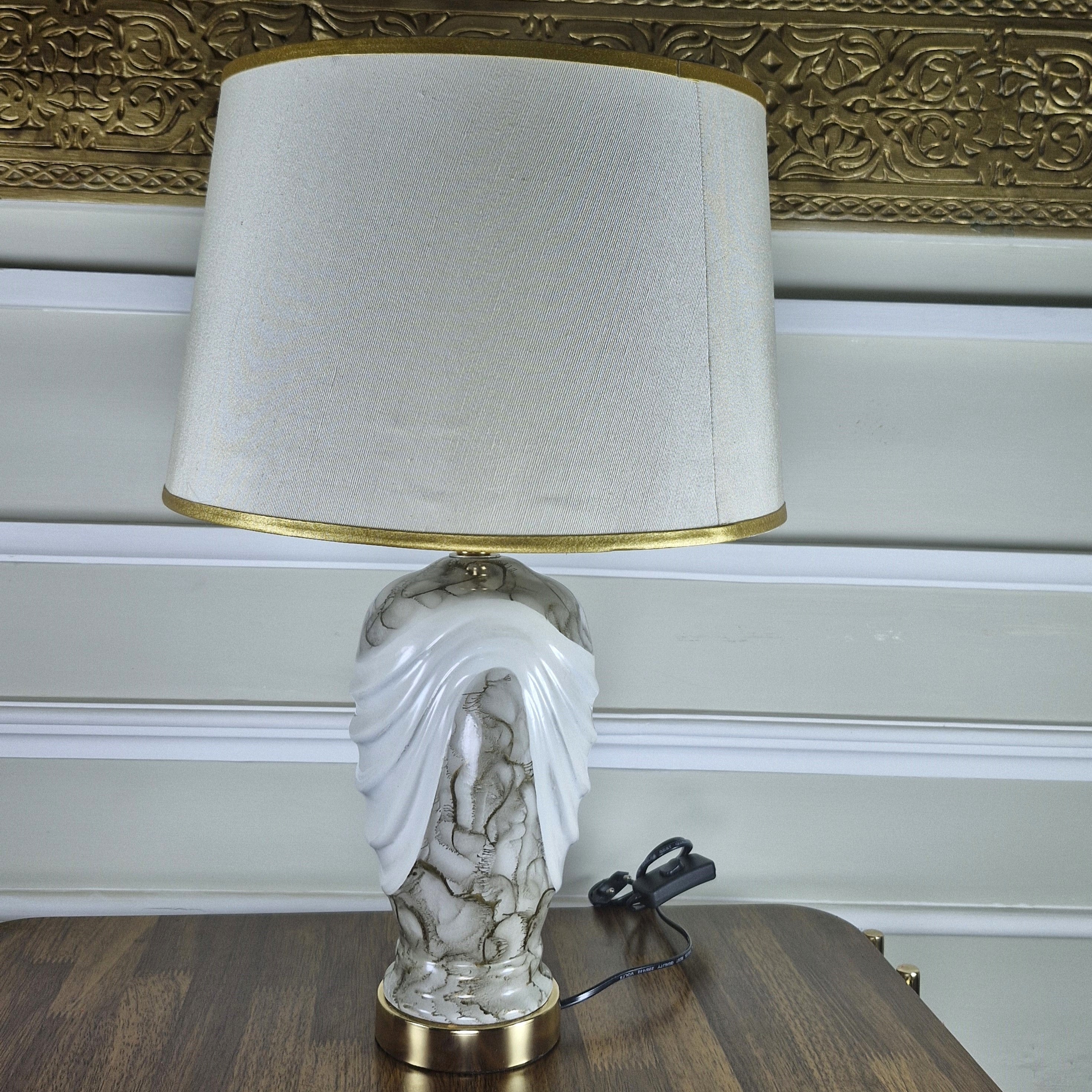 Modern Luxe Ceramic Lamp in White Marble Finish (Pair)