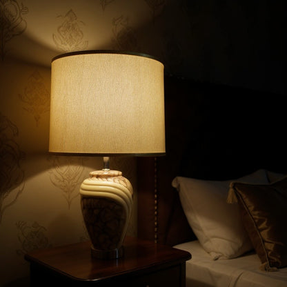 Modern Luxe Ceramic Lamp in White Marble Finish (Pair)